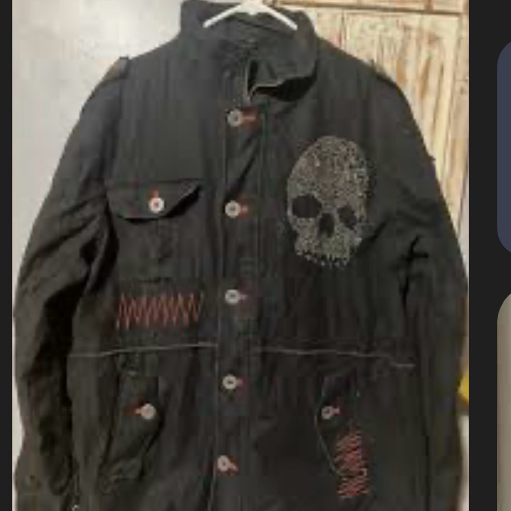 Vintage Hama Skull rhinestone military Black Skull Embellished Men's Jacket M
